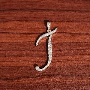 Silver Rhinestone T Pendant